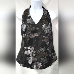David's‎ Bridal Formal Halter Top Size 12 Black Silver Shimmer Glam Floral